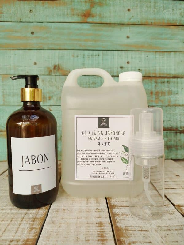 Pack relleno Jabón natural más botella de vidrio dosificadora